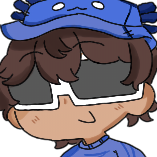 Mascote azul de boné e óculos